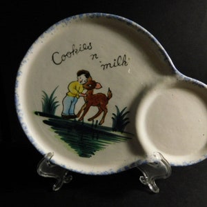 Super Cute Ceramic &quot;Cookies n Milk&quot; Plate 1950&#39;s - Boy and Deer/Fawn