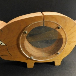 Handmade Wooden Piggy Bank - View Your Coins With Side Windows - Nervous Pig! Cute Collectible!