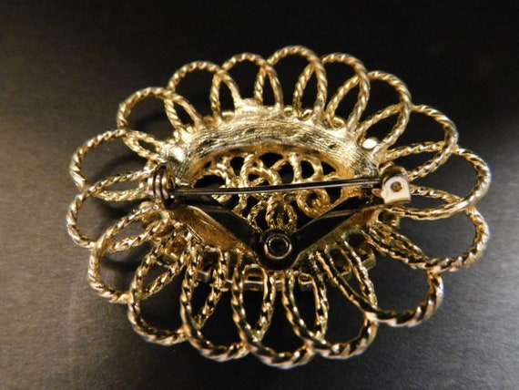 Beautiful Gold Tone Metal Brooch/Pin with Pale Bl… - image 4