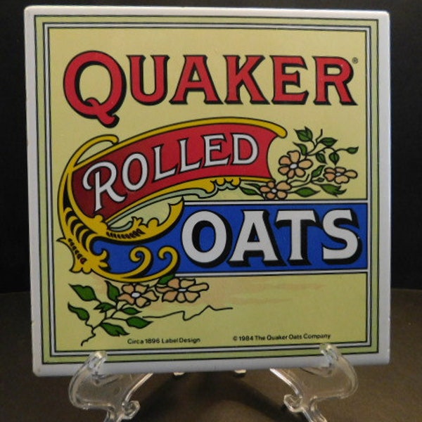 Great Decorative Ceramic Tile/Trivet "Quaker Rolled Oats" Circa 1896 Label Design - 1984 The Quaker Oats Co. - Highly Collectible!