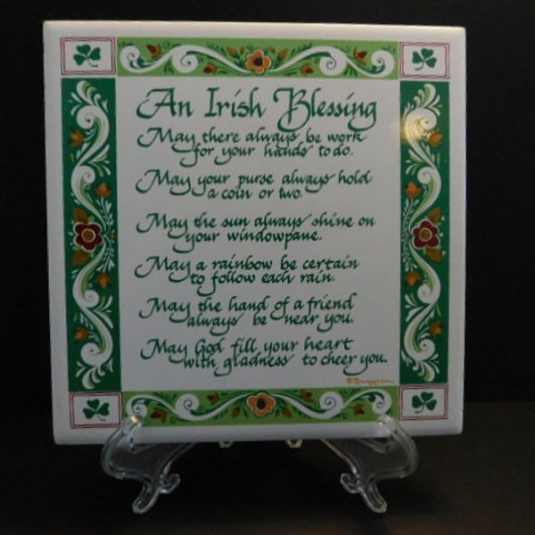 Lovely "An Irish Blessing" Ceramic Decorative Tile Berggren Originals for BERGQUIST IMPORTS - Highly Collectible! Wonderful Gift Idea!