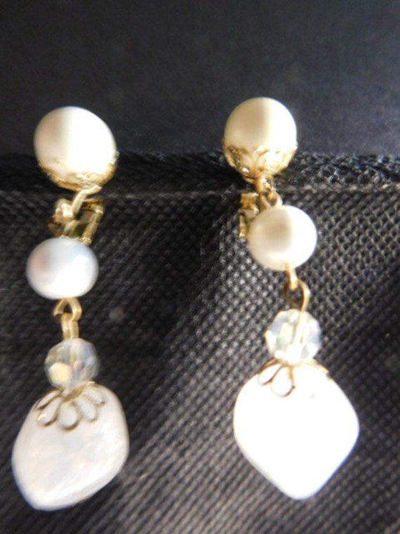 Gorgeous Pair Of Dangle Faux Pear and Crystal Cli… - image 1