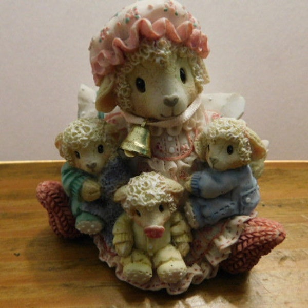 Super Cute Sheep and Lambs Figurine - Mary Had a Little Lamb "Count Your Blessings" # 505/944 ENESCO 1995 - Collectible! Gift Idea!