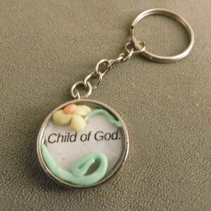 Handmade Keychain/Key Fob "Child of God" - Religious Keychain - Polymer Clay Flower - Great Gift Idea!