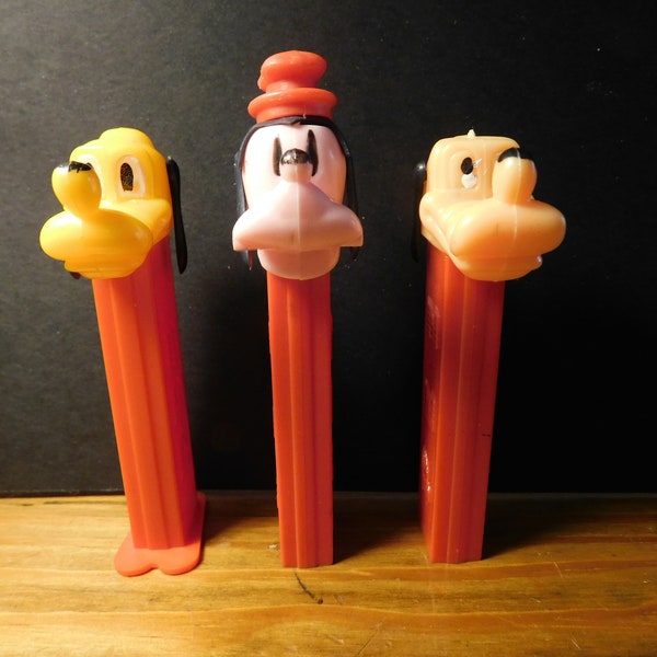 Set of Three Disney's Pluto and Goofy PEZ Candy Dispensers - One Goofy and Two Plutos - Highly Collectible Vintage PEZ Dispensers - Gift!