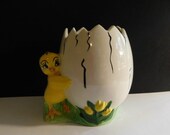 Vintage 1960 39 s Ceramic Easter Themed Chick and Egg Planter - Handmade Ceramic Piece 1960 39 s