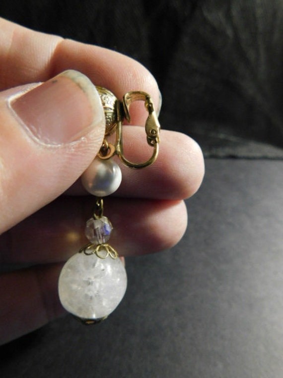 Gorgeous Pair Of Dangle Faux Pear and Crystal Cli… - image 3