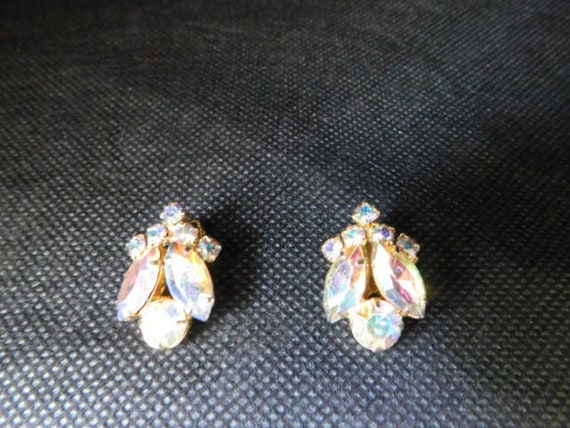 Gorgeous Vintage Iridescent Rhinestone Clip - On … - image 2