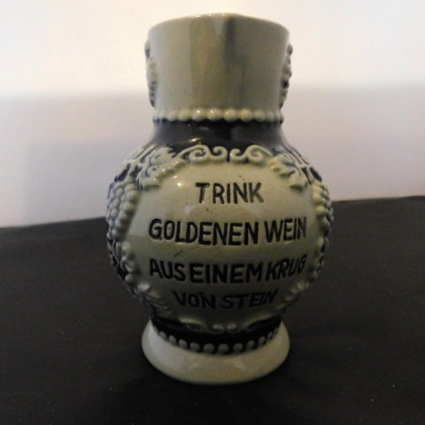 Small Stoneware Souvenir Pitcher from Germany "Trink Goldenen Wein Aus Einem Krug Von Stein" - WC 905 - Grapevine Design - Great Keepsake