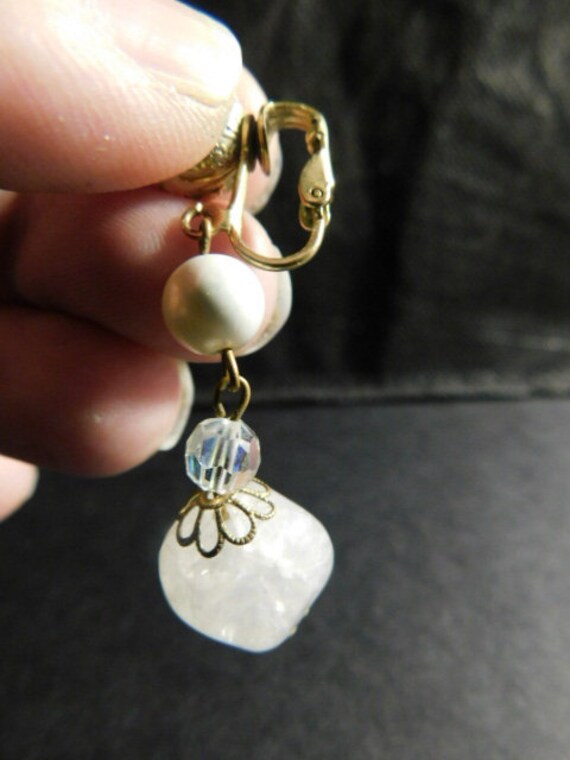 Gorgeous Pair Of Dangle Faux Pear and Crystal Cli… - image 4