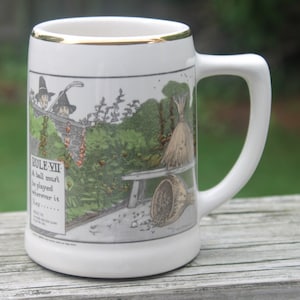 Terrific Vintage Golfing Rules &quot;Rule VII A Ball Must Be Played Wherever It Lies&quot; Ceramic Coffee Mug - 1989 - Perrier Sparkling Water