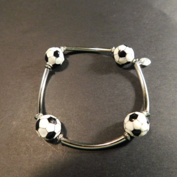 Cute and Sporty Soccer Themed Stretchy Bracelet by COOKIE LEE 1990's - Unisex - Great Gift Idea!