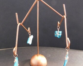 Handmade Copper Wire Wrapped Polished Shell Kinetic Mobile - Freestanding Kinetic Mobile - Tabletop/Shelf Decor - Wonderful Gift Idea!