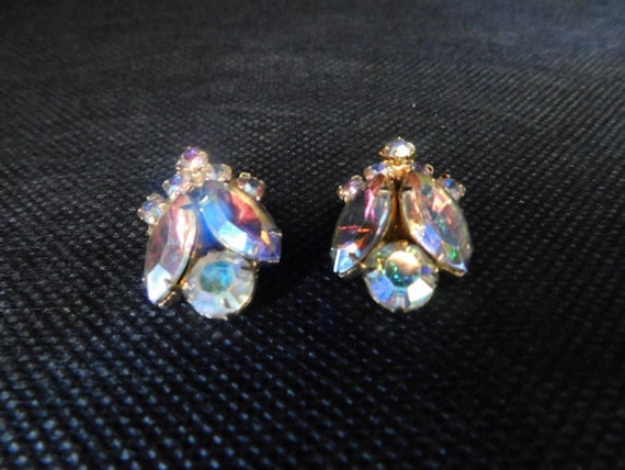 Gorgeous Vintage Iridescent Rhinestone Clip - On … - image 1