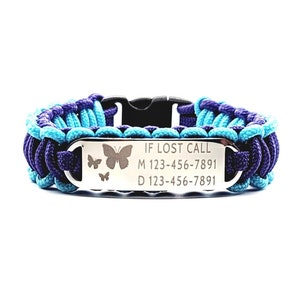 Personalized Thin Paracord Bracelet with Customized Stainless Steel Engraved ID Tag Perfect for Kids Lost Child ID - Small Rectangle