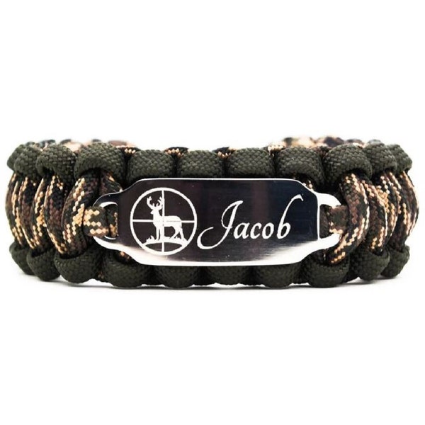 Pulsera Paracord 550 personalizada con etiqueta de identificación de acero inoxidable grabada personalizada, perfecta para hombres o niños