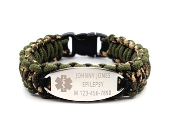 Personalized Thin Paracord Bracelet w/ Customized Stainless Steel Engraved ID Tag Perfect for Kids & Ladies