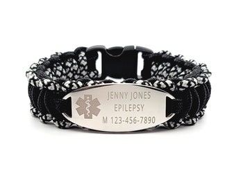 Personalized Thin Paracord Bracelet w/ Customized Stainless Steel Engraved ID Tag Perfect for Kids & Ladies