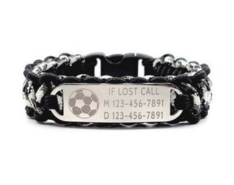 Personalized Thin Paracord Bracelet with Customized Stainless Steel Engraved ID Tag Perfect for Kids Lost Child ID - Small Rectangle