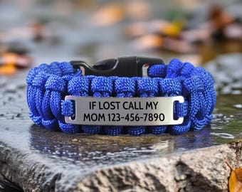 Emergency Contact 550 Paracord Bracelet – Custom Engraved with Name & Contact Info for Kids, Teens, and Adults
