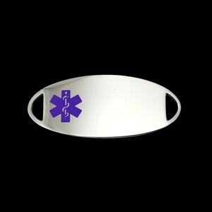 Medical Alert Bracelet ID Tags with Purple Medical Symbol on Stainless Steel Custom Engraved Plate