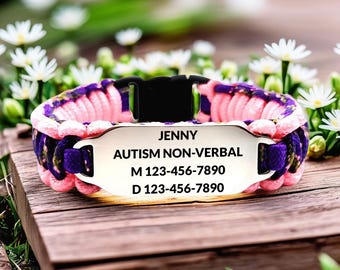 Lost Child Safety 275 Paracord Bracelet - Medical and Contact Info Engraved - Great for Vacations
