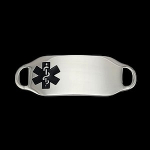 Medical Alert Bracelet ID Tags with Black Medical Symbol on Stainless Steel Custom Engraved Plate