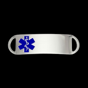 Medical Alert Bracelet ID Tags with Blue Medical Symbol on Stainless Steel Custom Engraved Plate