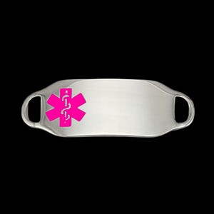 Medical Alert Bracelet ID Tags with Pink Medical Symbol on Stainless Steel Custom Engraved Plate