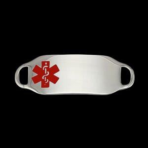 Medical Alert Bracelet ID Tags with Red Medical Symbol on Stainless Steel Custom Engraved Plate