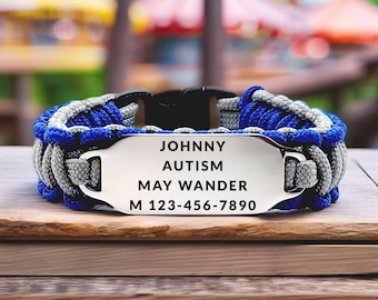 Lost Child Safety 275 Paracord Bracelet Custom Engraved Medical