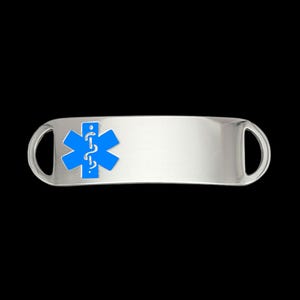 Medical Alert Bracelet ID Tags with Ocean Blue Medical Symbol on Stainless Steel Custom Engraved Plate