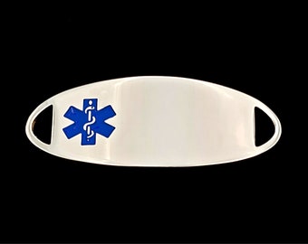 Personalized Engraved Blue Stainless Steel Oval ID Tags - Perfect for Custom Medical ID Jewelry - Includes Free Engraving