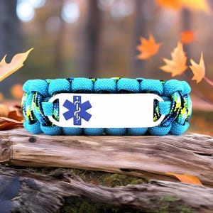 Medical Alert Bracelet | 550 Paracord Bracelet with Custom Engraved Stainless Steel ID Tag – Blue Medical Symbol