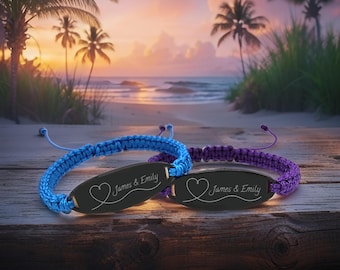Personalized Matching Couples Bracelets | Custom Engraved Names | His & Hers, Anniversary, or Christmas Gifts