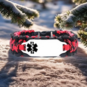 Medical Alert Bracelet for Kids or Adults – Thin 275 Paracord Bracelet with Custom Engraved Stainless Steel ID Tag - Black Medical Symbol