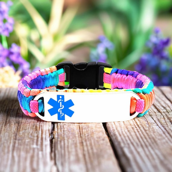 Medical Alert Bracelet for Kids or Adults – Tie Dye Satin Bracelet