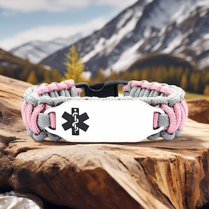 Medical Alert Bracelet for Kids or Adults – Thin 275 Paracord Bracelet with Custom Engraved Stainless Steel ID Tag - Black Medical Symbol
