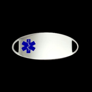 Medical Alert Bracelet ID Tags with Blue Medical Symbol on Stainless Steel Custom Engraved Plate
