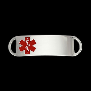 Medical Alert Bracelet ID Tags with Red Medical Symbol on Stainless Steel Custom Engraved Plate