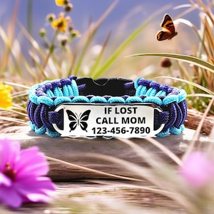 Thin 275 Paracord ID Bracelet - If Lost Butterfly Engraved Design