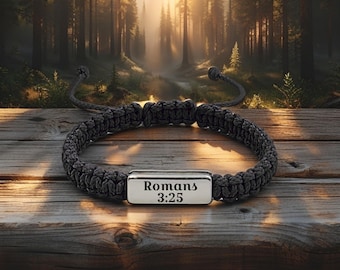 Adjustable Macrame Bible Verse Bracelet for Men or Women •  Christian Gift  •  Personalized Life verse