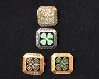 Vintage 4H Membership Pins, Set of 4, Years 1 to 4, Metal, Sterling and Gold Filled, 1950s