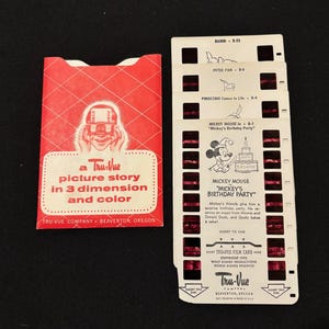 Tru-Vue Picture Story 3D Slide Film Card, Walt Disney Mickey Mouse, Pinocchio, Peter Pan and Bambi