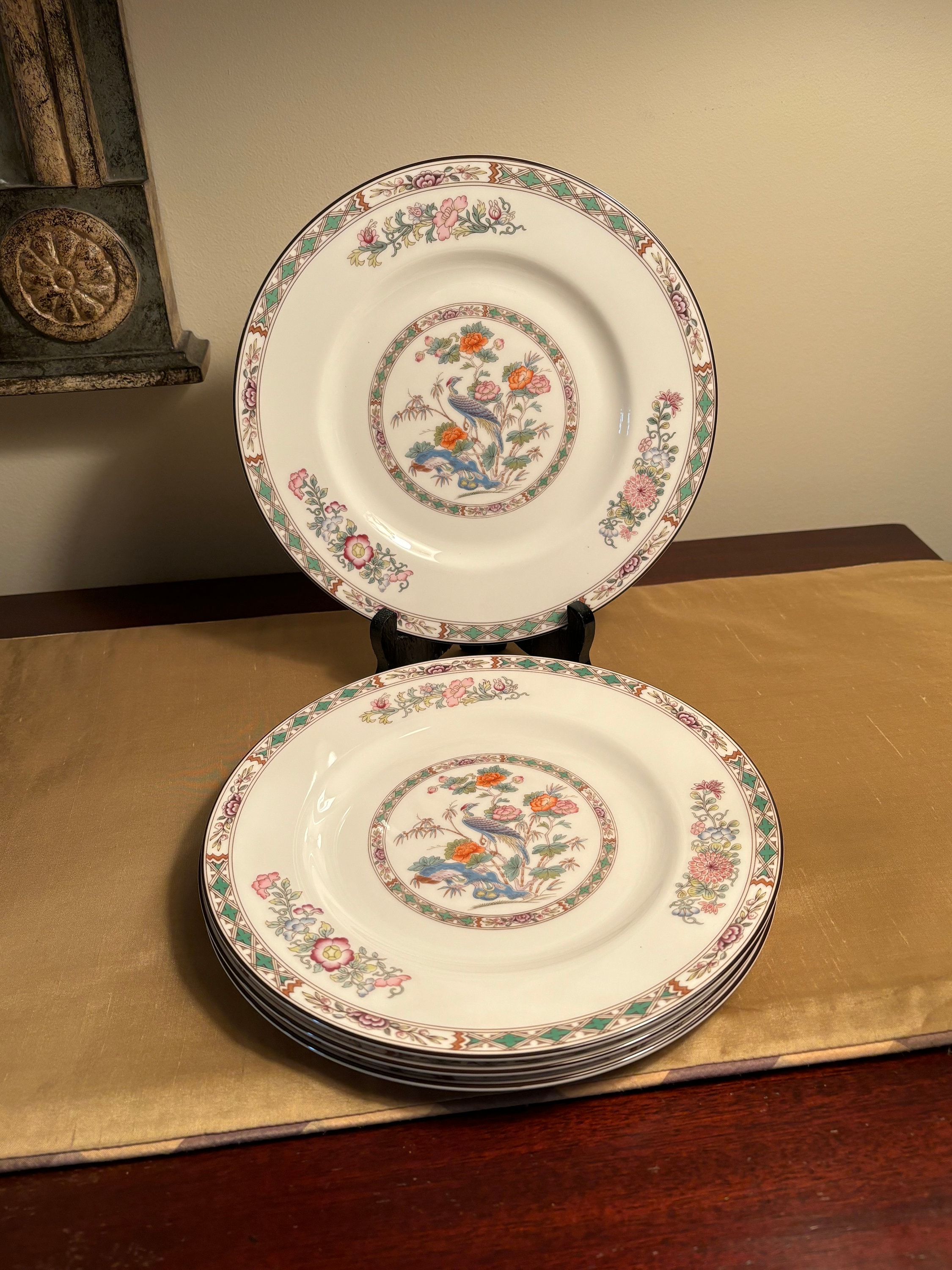 Wedgwood Kutani Crane Bone China Plates, Set of 4, Made in England