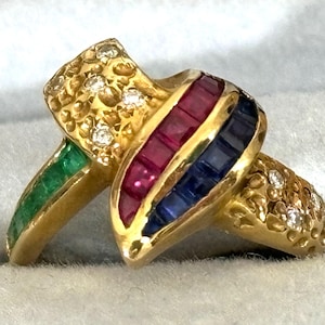 Le Vian 18 Karat Gold Ring Set with Diamonds, Emeralds, Rubies and Sapphires