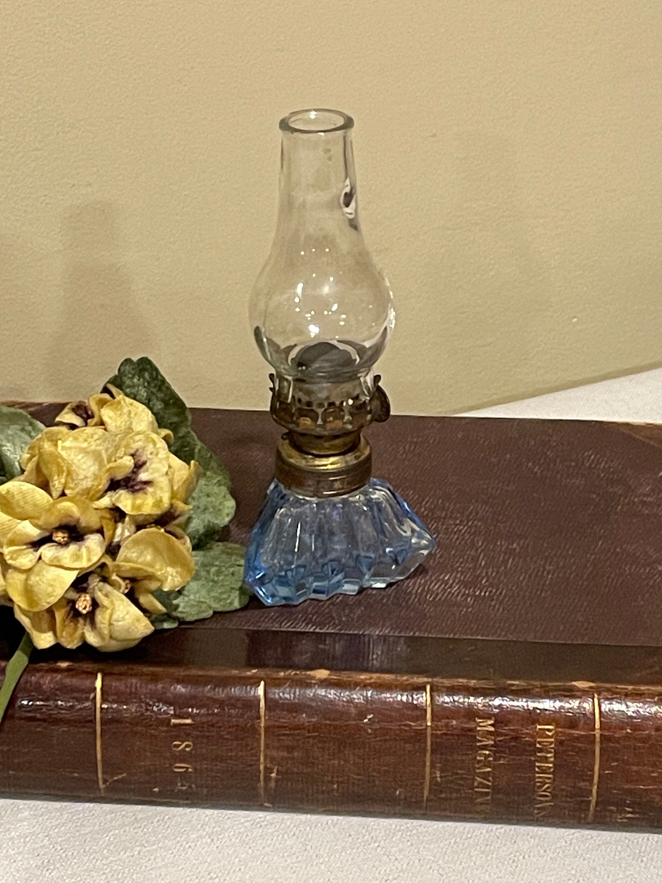 P & A Manufacturing Company Acorn Blue Glass Miniature Oil or
