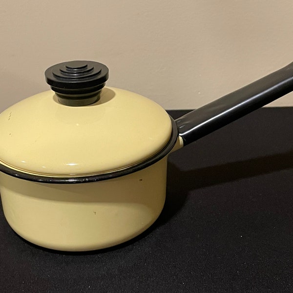 Yellow Enamelware Sauce Pan with Lid