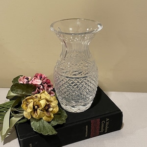 Waterford 7 Inch Cut Crystal Glandore Vase with Flared Rim, Signed