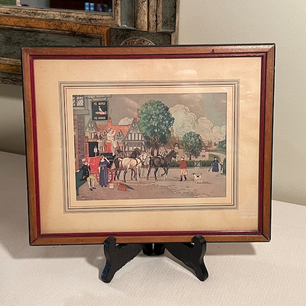 Framed English Village and Ye Bird in Hand Pub or Tavern Print